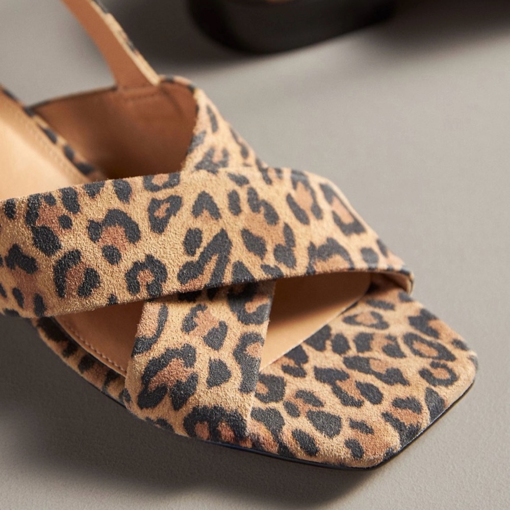 Maeve Cheetah Suede Slingback Sandals Low Heel Adjustable Buckle Size EU 36 US 6